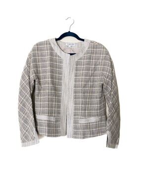 Pendleton Tweed Open Front Faux Pocket Cream Jacket